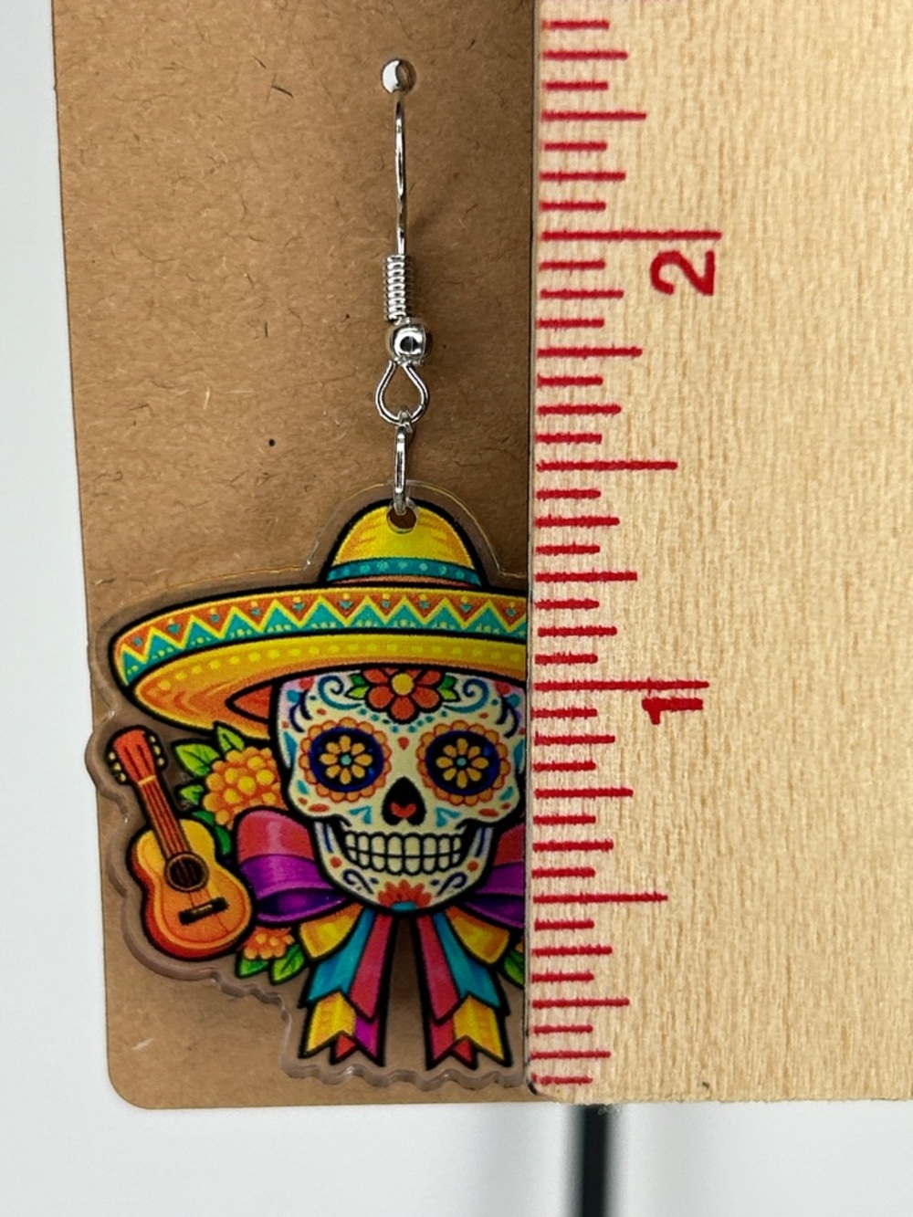 Cinco de Mayo Day of the Dead Sugar Skull Sombrero Earrings Vibrant Fashion - Picture 3 of 4